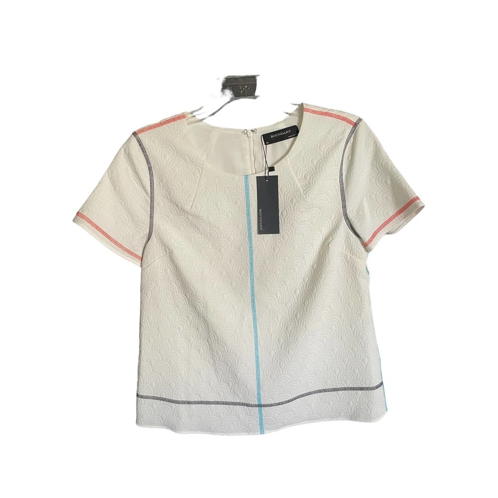 Boundary Womens Short Sleeve Stripe Shirt Top Size Back XS White